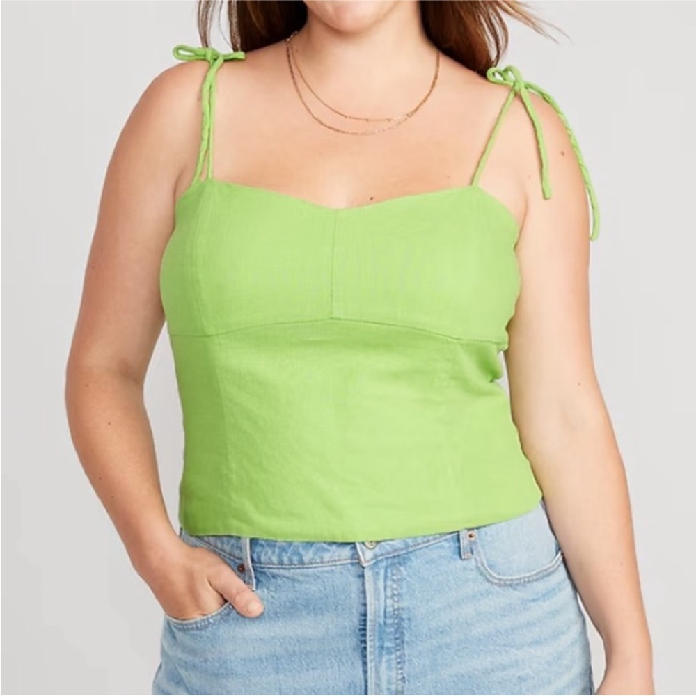 Green Linen Tie Strap Tank